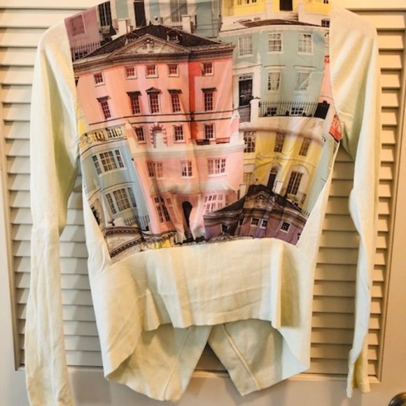 Ted Baker Regency Houses Print Cardigan, Pale Green Sz 2 Cotton w/print back - Picture 4 of 5